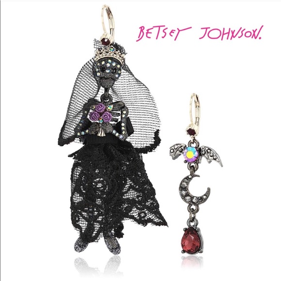 Betsey Johnson Jewelry - Betsey Johnson MAGIC  Bat & Skull  Bride Earrings